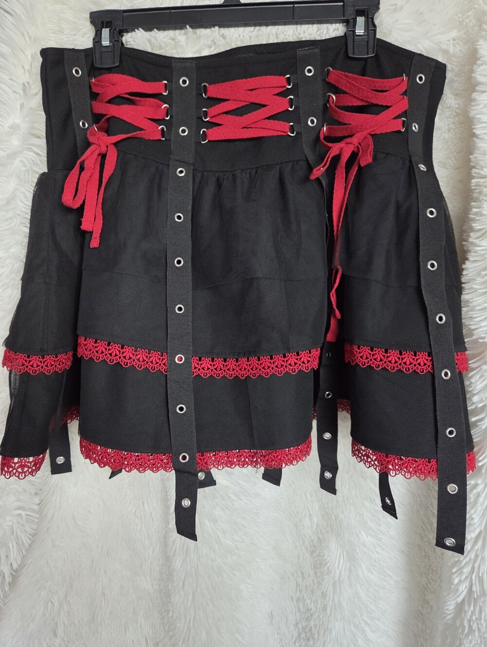 Black & Red Lace-Up Grommet Skirt
